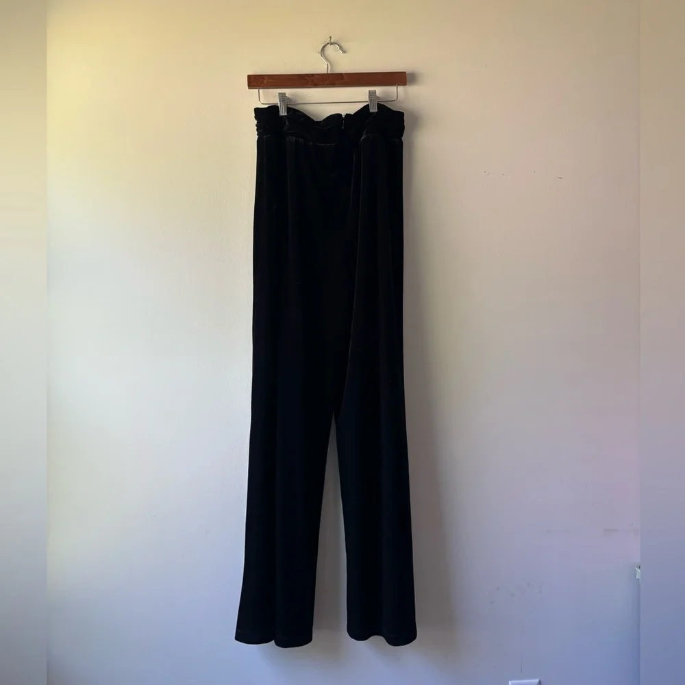Lovers + Friends black velvet‎ long tall wide leg pants size L Tall